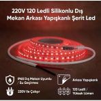 220V 120 Led Dış Mekan Şerit Led Kırmızı Işık Arkası Yapışkanlı Suya Dayanıklı Dekoratif Aydınlatma Vitrin