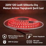 220V 120 LED Dış Mekan Şerit LED Kırmızı Işık Arkası Yapışkanlı Suya Dayanıklı Dekoratif Aydınlatma