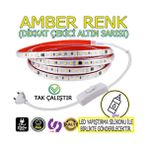 220V Şerit LED Yüksek Işık Fişli ve Anahtarlı Amber Işık 4 Metre ((Adaptör Trafo Yok Tak Çalıştır) - Sarı