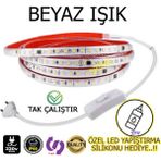 220V Şerit LED Yüksek Işık Fişli ve Anahtarlı Beyaz Işık 12 Metre ((Adaptör Trafo Yok Tak Çalıştır)