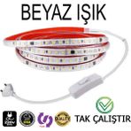 220V Şerit LED Yüksek Işık Fişli ve Anahtarlı Beyaz Işık 5 Metre ((Adaptör Trafo Yok Tak Çalıştır)