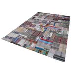 222x338 cm Kırk Yama Gri Yama Pamuklu Yün El Dokuma Modern Geometrik Etnik Eskitme Desenli Boho Oturma Odası Salon Yolluk Koridor Mutfak Halısı