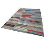 222x341 cm Kırk Yama Gri Kırk Yama Pamuklu Yün El Dokuma Modern Geometrik Etnik Eskitme Desenli Boho Oturma Odası Salon Yolluk Koridor Mutfak Halısı