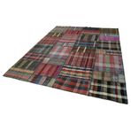 224x310 cm Kırk Yama Kırmızı Yama Pamuklu Yün El Dokuma Modern Geometrik Etnik Eskitme Desenli Boho Oturma Odası Salon Yolluk Koridor Mutfak Halısı