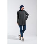 2255_Reglan Kollu Minimal Baskılı Basic Oversize Rahat Kalıp Tesettür Tunik