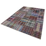 225x310 cm Kırk Yama Gri Yama Pamuklu Yün El Dokuma Modern Geometrik Etnik Eskitme Desenli Boho Oturma Odası Salon Yolluk Koridor Mutfak Halısı
