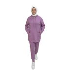 2273_Tesettür Kapüşonlu Eşofman Takımı - 3 İplik, Cepli, Oversize Rahat Kesim, Mevsimlik Spor Takım, 00457 Lila, 40