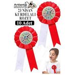 23 Nisan Kurdelalı Rozet 10 Adet Kırmızı Beyaz Yaka Rozeti Çocuk Bayram Etkinlik 15 Cm Kokart