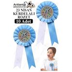 23 Nisan Kurdelalı Rozet 10 Adet Mavi Beyaz Yaka Rozeti Çocuk Bayram Etkinlik 15 Cm Kokart