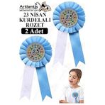 23 Nisan Kurdelalı Rozet 2 Adet Mavi Beyaz Yaka Rozeti Çocuk Bayram Etkinlik 15 Cm Kokart