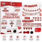 23 Nisan Süsleme Seti, 120 Parça, Zikzak Banner, Flama, Sarkıt Tavan Süsü, Kapı ve Pencere Süsü, Okul Sınıf Dekorasyon Paketi