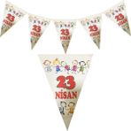 23 Nisan Yazılı Üçgen Ipli Flama Bayrak - 1 Adet