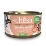 230-21123603 Schesir Tam ve Dengeli Ton Balığı ile Somonlu Jöle İçinde Kedi Konservesi 85 Gr