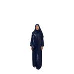2303_Kadın Tek Parça Kendinden Şallı Taş İşlemeli Balon Kollu Abaya Ferace Koyu Lacivert, 00413 Koyu Lacivert, Standart Beden