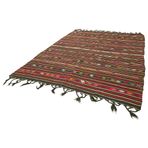235x337 cm Çizgili Kilim Kırmızı Çizgili Yün El Dokuma Modern Geometrik Etnik Eskitme Desenli Boho Oturma Odası Salon Yolluk Koridor Mutfak Halısı