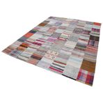 237x299 cm Kırk Yama Gri Yama Pamuklu Yün El Dokuma Modern Geometrik Etnik Eskitme Desenli Boho Oturma Odası Salon Yolluk Koridor Mutfak Halısı