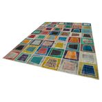 238x320 cm Kırk Yama Gri Yama Pamuklu Yün El Dokuma Modern Geometrik Etnik Eskitme Desenli Boho Oturma Odası Salon Yolluk Koridor Mutfak Halısı