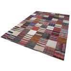 238x327 cm Kırk Yama Gri Kırk Yama Pamuklu Yün El Dokuma Modern Geometrik Etnik Eskitme Desenli Boho Oturma Odası Salon Yolluk Koridor Mutfak Halısı
