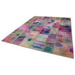 239x300 cm Kırk Yama Pembe Yama Pamuklu Yün El Dokuma Modern Geometrik Etnik Eskitme Desenli Boho Oturma Odası Salon Yolluk Koridor Mutfak Halısı