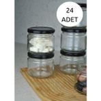 24 Adet 300 ml Metal Siyah Kapaklı Konserve Şeffaf Cam Magnolya Kavanoz Magnolia Tatlı