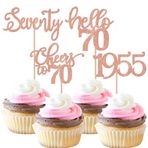 24 adet 70. doğum günü cupcake tepe süsü 1955'ten beri 70 cupcake kürdanı için 70 yaş doğum günü pastası süslemeleri 70. doğum günü yıl dönümü parti pembe altın