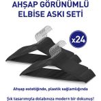 24 Adet Ahşap Görünümlü1, Kalite Plastik Elbise Kıyafet Askısı - Siyah