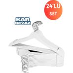 24 Adet Beyaz Ahşap Görünümlü Plastik Askı, Kaliteli ve Şık Tasarım - Seçenek 1 - Ahşap Bej - Siyah