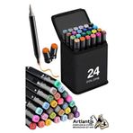 24 Adet Cift Tarafli Marker Kalem Cantali 1 Paket 24 Renk Touch Markor Cift Uclu Keceli Kalem Sanat Tasarim Hobi