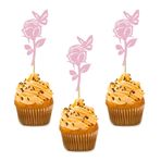 24 Adet Gül Cupcake Süsleri Çiçek ve Kelebek Doğum Günü Partisi Kek Dekor Sevgililer Günü Dekorasyon Tatlı Ek MGPFERD