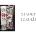 24 Adet Mutlusan 3lü 5 Metre Grup Priz Uzatma Kablosu Çocuk Korumalı - Beyaz