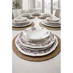 24 Parça 6 Kişilik Mürdüm Floral Desen Porselen Yemek Takımı