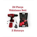 24 Parça Şarjlı Vidalama Takım Seti, 2 Bataryalı, Güç ve Performans Sunar - Seçenek 1
