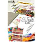 24 Renk Fatih Pastel Boya 35X50 cm Telli Spralli Resim Defteri Pastel Dağıtma Kalemi 15 Yaprak Resim Defteri Yağlı - Standart - Çok Renkli
