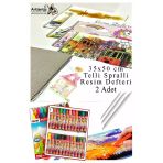 24 Renk Fatih Pastel Boya 35X50 Cm Telli Spralli Resim Defteri Pastel Dağıtma Kalemi 15 Yaprak Resim Defteri Yağlı