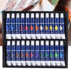 24 Renkler 12 ml DIY Akrilik Pigment Boyama Tüpü Çizim Malzemeleri Ahşap Kumaş için Saklama Kutusu Renkleri ile Renkli Boya Seti Akrilik Boya