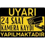 24 Saat Kamera Kaydı Yapılmaktadır Uyarı Levhası, Uv Baskılı Metal Tabela, Sarı & Siyah, 15CMX22,5CM - 15cm x 22,5cm