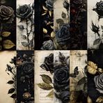 24 Yaprak Siyah Gül Karalama Defteri Kağıdı 15 cm x 15 cm Siyah Gül Desenli Ped Siyah Gül Tek Taraflı Karalama Defteri Kağıdı Siyah Gül El İşi Kağıdı Kart Yapımı Kiti için Siyah Gül Kart Stoğu Origami