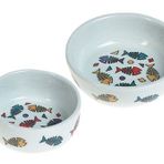 240-506151 Flamingo Balık Desenli Porselen Kedi Mama Kabı Medium