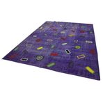 240x324 cm Kırk Yama Mor Yama Pamuklu Yün El Dokuma Modern Geometrik Etnik Eskitme Desenli Boho Oturma Odası Salon Yolluk Koridor Mutfak Halısı