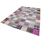 240x357 cm Kırk Yama Beyaz Kırk Yama Pamuklu Yün El Dokuma Modern Geometrik Etnik Eskitme Desenli Boho Oturma Odası Salon Yolluk Koridor Mutfak Halısı