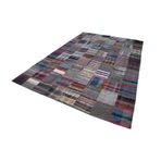 240x359 cm Kırk Yama Gri Kırk Yama Pamuklu Yün El Dokuma Modern Geometrik Etnik Eskitme Desenli Boho Oturma Odası Salon Yolluk Koridor Mutfak Halısı