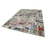 241x351 cm Kırk Yama Gri Yama Pamuklu Yün El Dokuma Modern Geometrik Etnik Eskitme Desenli Boho Oturma Odası Salon Yolluk Koridor Mutfak Halısı