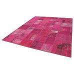 242x300 cm Kırk Yama Pembe Yama Pamuklu Yün El Dokuma Modern Geometrik Etnik Eskitme Desenli Boho Oturma Odası Salon Yolluk Koridor Mutfak Halısı