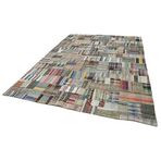 242x350 cm Kırk Yama Gri Yama Pamuklu Yün El Dokuma Modern Geometrik Etnik Eskitme Desenli Boho Oturma Odası Salon Yolluk Koridor Mutfak Halısı