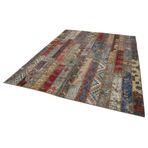 243x308 cm Kırk Yama Gri Yama Pamuklu Yün El Dokuma Modern Geometrik Etnik Eskitme Desenli Boho Oturma Odası Salon Yolluk Koridor Mutfak Halısı