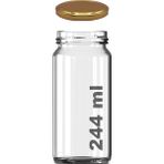 244 ml Kavanoz Metal Gold Konserve Kapaklı 244 cc Şeffaf Uzun Cam Kavanoz 1 Adet - Altın