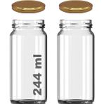 244 ml Kavanoz Metal Gold Konserve Kapaklı 244 cc Şeffaf Uzun Cam Kavanoz 2 Adet - Altın