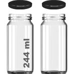 244 ml Kavanoz Metal Siyah Konserve Kapaklı 244 cc Şeffaf Uzun Cam Kavanoz 2 Adet