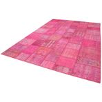 244x353 cm Kırk Yama Pembe Yama Pamuklu Yün El Dokuma Modern Geometrik Etnik Eskitme Desenli Boho Oturma Odası Salon Yolluk Koridor Mutfak Halısı