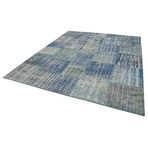 245x295 cm Kırk Yama Mavi Yama Pamuklu Yün El Dokuma Modern Geometrik Etnik Eskitme Desenli Boho Oturma Odası Salon Yolluk Koridor Mutfak Halısı